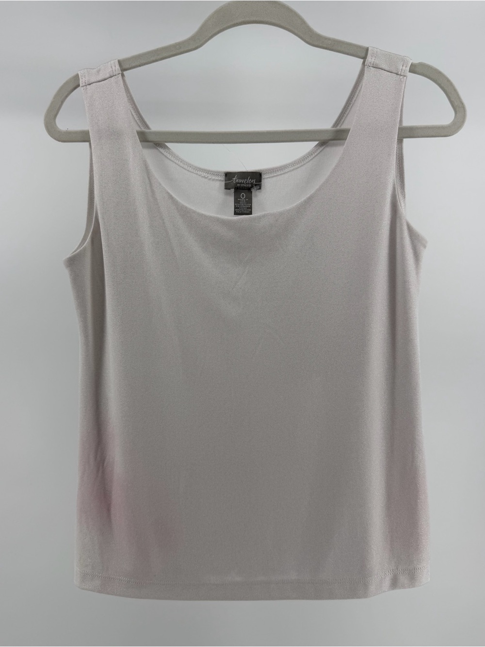 Chico's Travelers White Shimmer Stretch Knit Sleeveless Tank Shell, Sz Small (0)
